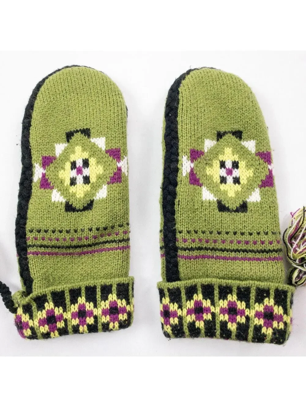 Anthropologie Green Fair Isle Knit Mittens Womens One Size